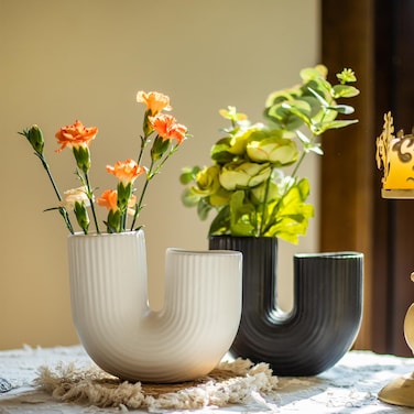 Vipush Ceramic Vase Set for Modern Home Decor Aesthetic, White and Black Round Matte Infinity Vases for Decorative Gift, Flower Vases for Living Room Wedding Coffee Table Party Bedroom