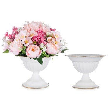 Sziqiqi White Flower Arrangements Pot Vase for Wedding Tables Centerpieces - 2 Pcs Small Metal Flower Planter Urn Vase Pot for Wedding Party Birthday Ceremony