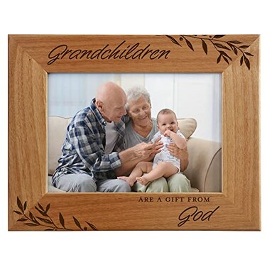 CEDAR CRATE MARKET Grandchildren are A Gift from God, Engraved Natural Wood Photo Frame Fits 5x7 Horizontal Portrait for Grandparents, Grandparent's Day, Grandma Gifts, Grandpa Gifts