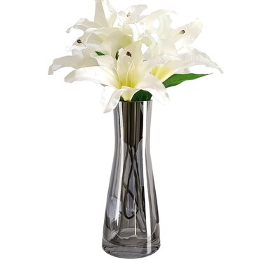 Aoderun Flower Vase for Decor 10" Clear Glass Vase for Centerpieces Large Vases for Flowers Dried Flower Home Decor Living Room Kitchen Office Wedding(Grey)