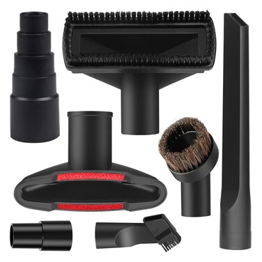 Universal Vacuum Attachment Kit Wet Dry Plastic Vacuum Hose Adapter 1-1/4" Vacuum Cleaners Accessories with Horse Hair Brush Extension Wand Flexible Crevice Tool Adapter for Shop Vac (7PCS)