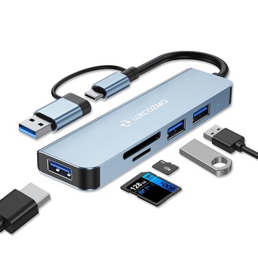 LUKCOZMO USB Hub 5 Ports, Multiple USB Hub 3.0 &amp; TF/SD Card Reader, USB Splitter 5 in 1 USB Extender Compatible with MacBook/Pad Pro/Dell/HP Laptop/Phones&acirc;&euro;&brvbar;
