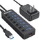 Powered USB Hub 3.0, 5Gbps Data Transfer 7 Ports and 12W Charging-only 1 Port with 5V/3A Power Adapter 4Ft Long Cable &amp; Individual LED Switches for Laptop PC Flash Drive SSD HDD Keyboard Mouse...