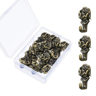 20 Pieces Push Pin Hangers Plant Shape Pin Hook Hanger Zinc Alloy Picture Hanging Hook Pin Bronze Wall Hooks (Rose)