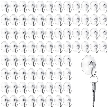 Mudder Suction Cup Hooks Wall Hooks Clear Suction Cups with Metal Hooks Window Hangers Suction Cup for Glass Wall Towel Hooks Hangers Supplies for Bathroom Kitchen Light Decorations(80 Pieces,30 mm)