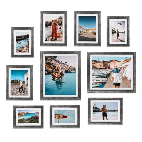 Giftgarden Antique Silver Picture Frames Assortment for Multiple Sizes Photos, Four 4x6, Four 5x7, Two 8x10, Gallery Frame Collage for Wall or Tabletop, Set of 10, Rustic Distressed Silver