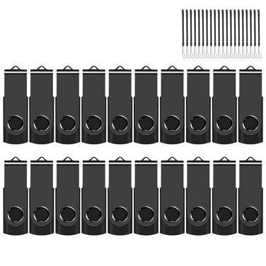 EASTBULL 8GB USB Flash Drive Bulk Thumb Drives 20 Pack with Lanyards USB 2.0 Jump Drive 8GB Memory Sticks Zip Drive Pen Drive for Storage and Backup Black 20PCS 8GB