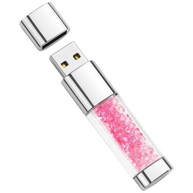 USB Flash Drive 32GB, BorlterClamp Cute Pink Crystal Thumb Drive Novelty Pen Drive Memory Stick