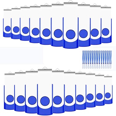 128MB Bulk USB Flash Drives 20 Pack EASTBULL USB 2.0 Metal Thumb Drives Pack Flash Drives Pack Storage Stick Swivel USB Drives (Blue-20PCS)