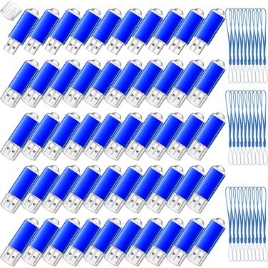 Hoteam 50 Pack USB 2.0 Flash Drives Bulk Blue Pen Drives Portable Pen Drives Thumb Drive with Hat USB Sticks Bulk with 50 Pcs Lanyards for Data Storage File Sharing Commercial Gift (256MB)