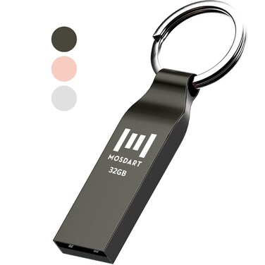 MOSDART Waterproof 32GB USB2.0 Flash Drive, FAT32 Metal Memory Stick with Keychain, for System Back, Data Storage, Titan Gray