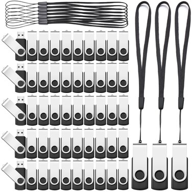 Aoriher 50 Pack USB 2.0 Flash Drives Bulk, Portable USB Thumb Drives with Lanyards, Swivel Flash Drives Thumb Drives for Office School Data Storage (4GB)