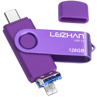 Leizhan 128GB Flash Drive 3 in 1 Type-C/Micro/USB 3.0 OTG Flash Drive High Speed Memory Stick Thumb Drive Compatible with Samsung Galaxy,Hua Wei,LG,Google Pixel, More Android Smartphone, Tablet, PC
