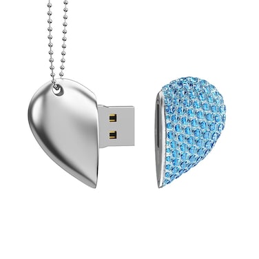 RAOYI 32GB Heart Shape USB 2.0 Flash Drive Crystal Memory Stick Thumb Drive Pen Drive Jump Drive Jewelry Pendant Necklace with Key Chain-Blue