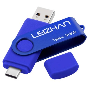 leizhan Type C Flash Drive 512GB, USB-C Thumb Drive 3.0 for Samsung Galaxy Note10, S10,Note 9, S9, Note 8,S8,Google Pixel, Blue