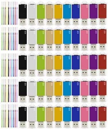 4GB USB Flash Frive 50 Pack Nicepicten Bulk USB 2.0 Jump Drive Multipack 4GB Bulk USB Flash Drives Pack 4 GB Thumb Drive 50 Pack Pen Drive USB Drive Pack with 50PCS Lanyards, Multicolor 4GB
