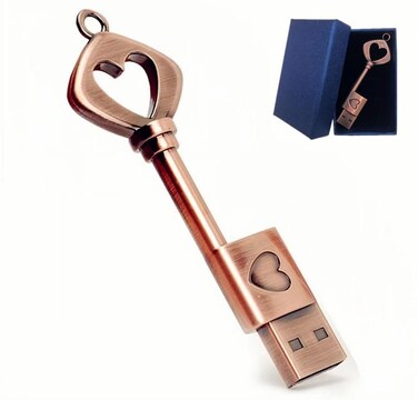 128GB USB 2.0 Flash Drive,Smozer Metal Love Heart Key Shaped USB Drive Thumb Drive USB Computer Memory Drive Nice Gifts for Wedding/Anniversary/Photography (128GB, 1 Pack with Gift Box)