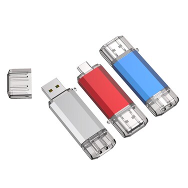RAOYI 3 Pack 128GB USB C Flash Drive, 2 in 1 USB 3.0 Type C Dual OTG Metal Thumb Drive Jump Drive Memory Stick with Keychain Suitable for USB-C Smartphones, Computers and Tablets (Red,Silver,Blue)