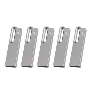 Aiibe 64GB Flash Drive 5 Pack Metal USB Drive Thumb Drive 64GB USB 2.0 Memory Stick Waterproof USB Flash Drives Jump Drive USB Stick with Keychain (64GB, Silver)