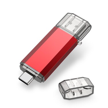RAOYI 128GB USB C Flash Drive Upgraded 130MB/s, 2 in 1 USB 3.1 Type C Dual OTG Metal Thumb Drive Memory Stick with Keychain Suitable for USB-C Smartphones, PC, Macbooks and Tablets (Red)