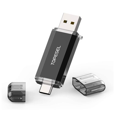 TOPESEL Type C 256GB USB C Flash Drive Dual 2-in-1 USB C Thumb Drive USB 3.0/3.2 Gen1 USB C Drive 256 GB USB-C Memory Stick with LED Indicator for Easy Data Sharing Between PC and Android Smartphones