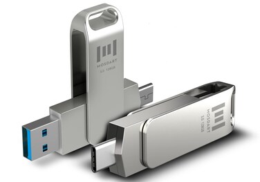 MOSDART 128GB USB3.1 Fast Speed C and A Dual Flash Drive, exFAT Memory Stick with Keychain Loop, for iPhone 15 and 16, Android Phone, iPad, MacBook, Silver(Pack of 2)