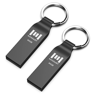 MOSDART Waterproof 64GB USB2.0 Flash Drive, exFAT Metal Memory Stick with Keychain, for System Back, Data Storage, Titan Gray(Pack of 2)