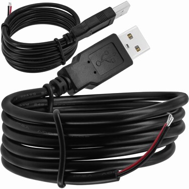 Yeebline USB Male 2 Pin Bare Cable, USB 2.0 Male to 2Pin Wire DIY Pigtail Cable Extension Power Cord Open End Connector 5V 3A (Black, USB Male 3FT)
