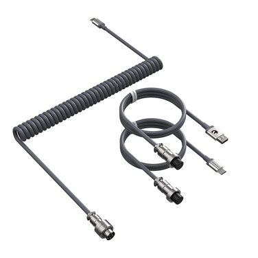 ZIYOU LANG 2 in 1 Custom Coiled USB C to A and C Cable with Detachable Extendable Double Sleeve Spiral Cable Metal Aviator Connector for PlayStation Xbox Keyboard Mouse USB Flash Drive Printer(Gray)