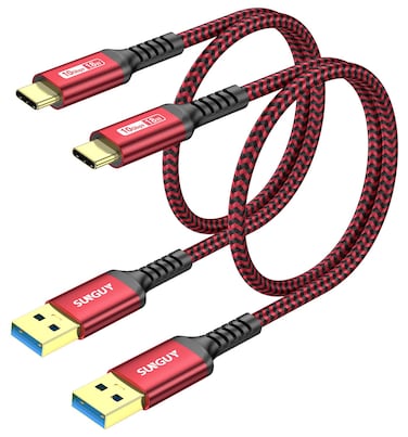 SUNGUY 10Gbps Android Auto USB C Cable, [2-Pack,1.5FT] 3A USB 3.1 Gen 2 Fast Charging &amp; Data Transfer USB C CarPlay Cable, Compatible with iPhone 15/15 Pro Max, Galaxy S22 S21 Note 20, Pixel 7 (Red)