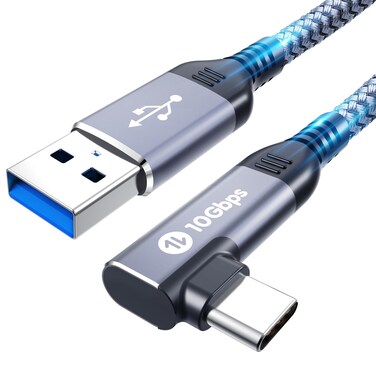 Fannoday USB C Cable 1.5FT, 10Gbps Android Auto USB C 3.1 Gen 2 to USB Cable Data Transfer,Right Angle USB to USB C 3A Fast Charging for Galaxy S23 S22, SSD, Pixel-Grey