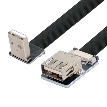 chenyang USB 2.0 Flat Cable USB 2.0 Male to Female 90 Degree Down Angled Data Transfer Charging Ribbon Flex Extension Cable Adapter 0.2M