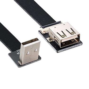 NFHK Up Angled USB 2.0 Type-A Male to Female Extension Data Flat Slim FPC Cable for FPV &amp; Disk &amp; Scanner &amp; Printer 20CM