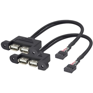 HCFeng 2 Ports USB 2.0 to Dupont 9Pin Multiplier Splitter Adapter Cable USB 2.0A Dual Ports Female Screw Panel Mount to Motherboard 9pin Female Header Cable Black [30CM/1FT/2Pack]
