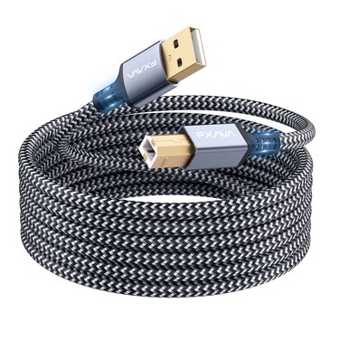 FXAVA Printer Cable - USB Printer Cable 30 Feet Printer Cable to USB [Aluminum Shell, Nylon Braided] High-Speed Printer Cord for Printer/Scanner
