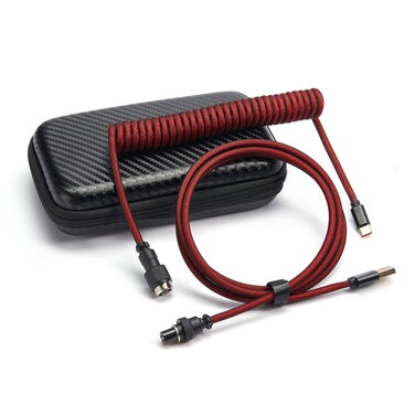 NLOFIN USB C Coiled Cable for Gaming Keyboard, Double-Sleeved Mechanical Custom Coiled USB C Cable with Detachable Metal Aviator, USB-C to USB-A,Suitable for Gaming Keyboards/Tablets (Red)