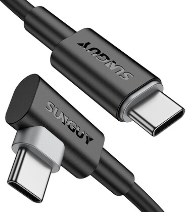 SUNGUY USB-C to USB-C Cable, 2-Pack 1.5FT Right Angle 60W PD USB C Charger Cable for iPhone 15/15 Plus/15 Pro/15 Pro Max, Galaxy S23/S22/S21/Z Fold 3/Note 20, MacBook Air/Pro, iPad Pro 2020