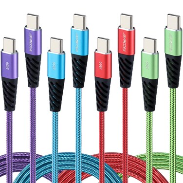 Bynccea USB C to USB C Charger Cable 4-Pack 10ft Fast Charging USB C Cable, Nylon Braided 60W(5A) Type C to Type C Charging Cable for Phone 16 15/15 Pro/15 Plus/15 Pro Max S22 S23 Note 20