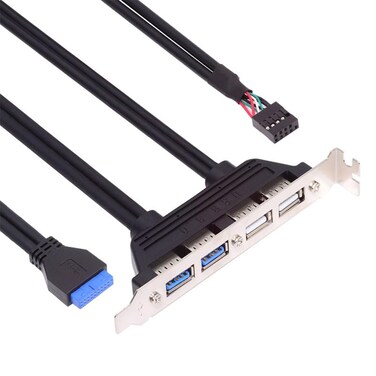 NFHK Internal Four USB2.0 &amp; USB 3.0 Female Mount Panel to Motherboard 9pin 19pin 20pin Baffle Cable with PCI Bracket 50cm
