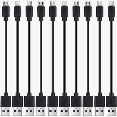 Black 12-Inch Micro USB Fast Charging Cables - 10-Pack Bulk Short Cord Set