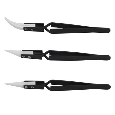 Cionyce 3 Pack Ceramic Tweezers Electronics Reverse Tweezers for Crafting Antimagnetic Tweezers Soldering Tweezers(Black&iuml;&frac14;&permil;