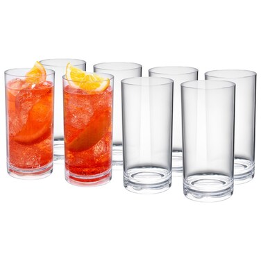 Khen Acrylic Classic Clear Plastic Reusable Drinking Glasses (Set of 8) Restaurant Cups Style 16oz Unbreakable Water Tumbler, Juice, Wine Cups   BPA-Free Tumblers   Top-Rack Dishwasher Safe, Tritan