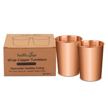 HealthAndYoga&acirc;&bdquo;&cent; qCup Pure Copper Tumblers for Drinking - Ayurvedic Health Pure Copper Cups &acirc;&euro;&ldquo; 2 pcs. set - 250 ml.(8 fl oz) (Plain)