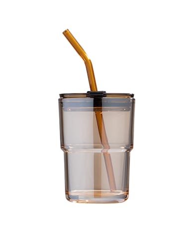 BLUEPOLAR 13oz/400ml Tumbler Water Glass, Cups with Straw and Lid Sealed Carry on for Coffee, Iced Tea, Thick Wall Insulated Glass Cup (Amber)&acirc;&euro;&brvbar;