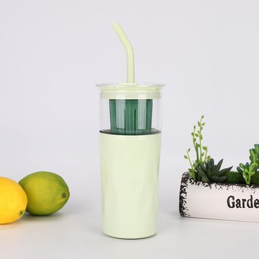 650 ML Glass Water Bottle,22oz Tumbler with Straw Lid,2 in 1 Glass Water Cup,Double Layer Stainless Steel Cup,Drinking Bottle for Office/Yoga/Beach,Gift for Birthday Valentine's Day New Year