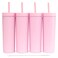 STRATA CUPS Pink Skinny Tumblers with Lids and Straws (4 pack) - 16oz Matte Pastel Colored Acrylic Tumblers with Lids and Straws, Double Wall Skinny Tumbler Bulk, Reusable Cup with Straw Cleaner