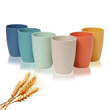 Choary Wheat Straw Cups,6 PCS Plastic Cups 12 oz Reusable Unbreakable Tumblers Lightweight Camping Drinking Glasses for Adult,Dishwasher Safe Water Glasses with 6 Colors.&acirc;&euro;&brvbar;