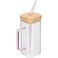 Luxshiny Rectangular Cups Glass Straw Cup with Lids Square Drinking Glasses with Handle Bamboo Lid Tumbler Cup Transparent Iced Coffee Glasses for Home Kitchen Accessories Water Bottle