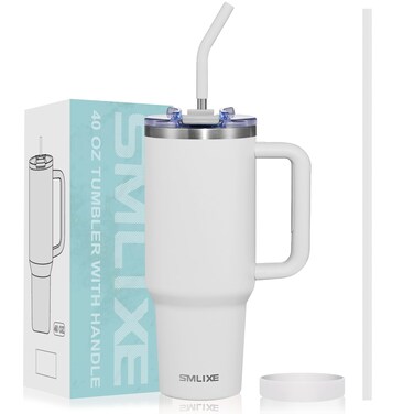 SMLIXE 40 oz Tumbler with Handle and Straw Lid,Insulated Reusable Stainless Steel Water Bottle Travel Mug&iuml;&frac14;&OElig;Cupholder Friendly Double Wall Vacuum Sealed Cup (Cold White)