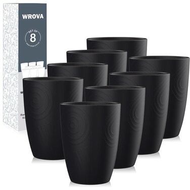 Wheat Straw Cups 8 PCS Good Alternative to Plastic Reusable Cups 12 oz Unbreakable Drinking Cup Reusable Dishwasher Safe Water Plastic Glasses Pure Black